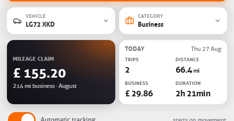 Vehicle and category selection with the mileage claim tile and where today stands