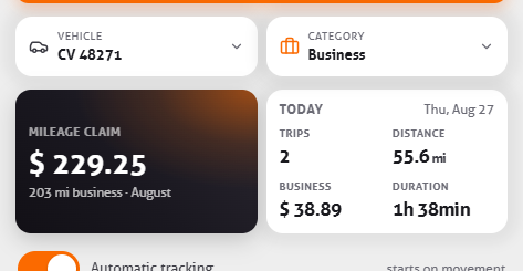 Vehicle and category selection with the mileage claim tile and where today stands