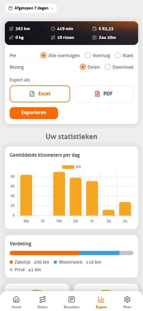 Rittenrapport exporteren naar Excel